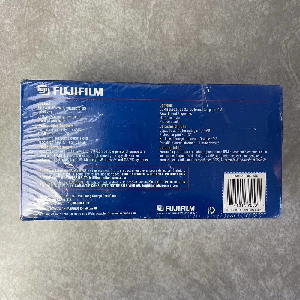 Fujifilm Floppy Disk IBM Formated 3.5” Color 50 Pieces w/ Labels NEW! Sealed Box